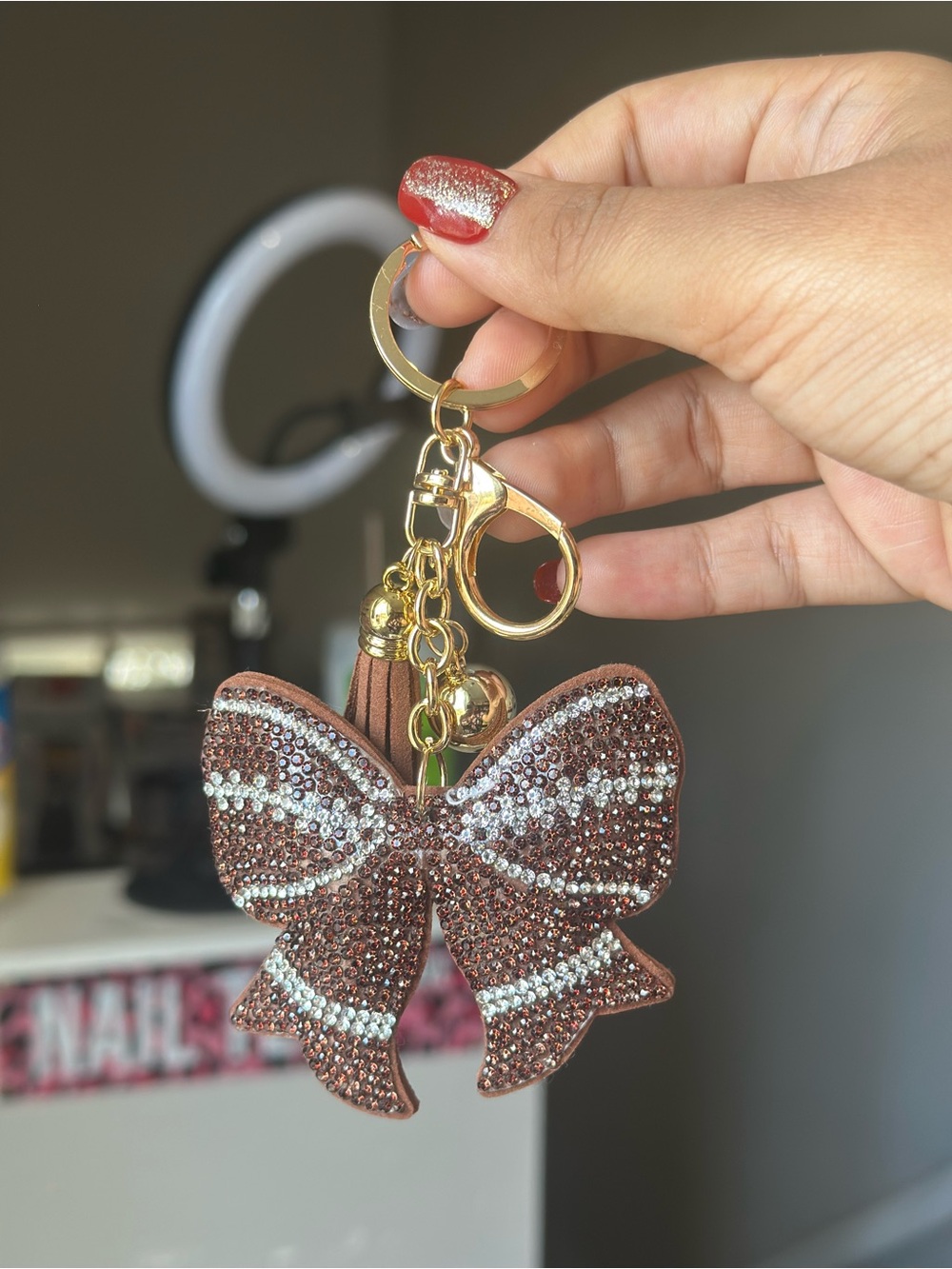 Crystal Bow football Keychain Charm